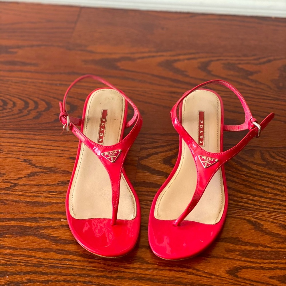 Prada Pink Patent Wedges